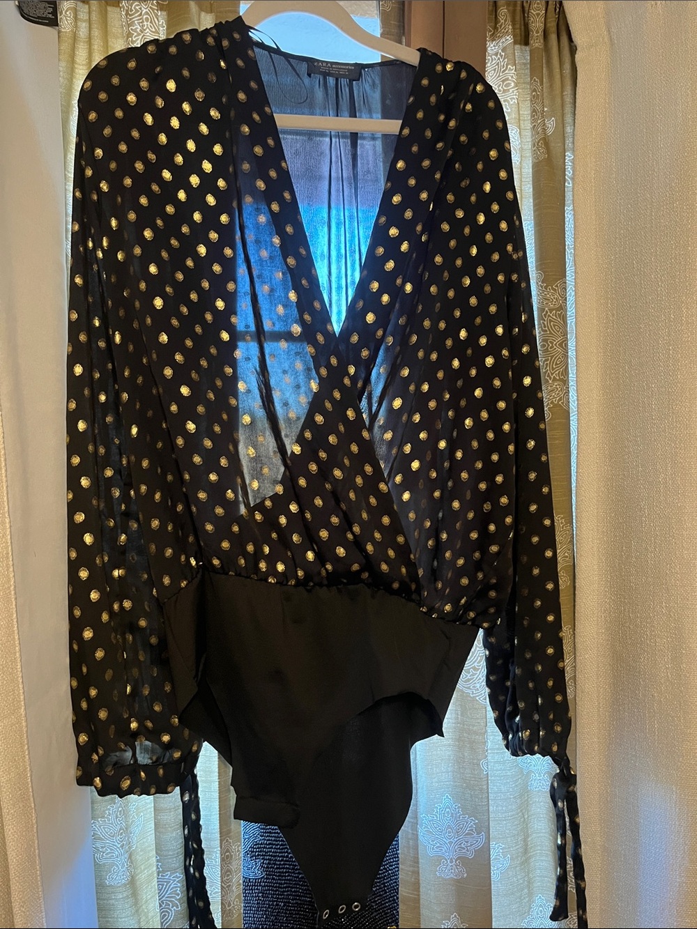Zara Black Bodysuit with Gold Polka Dots